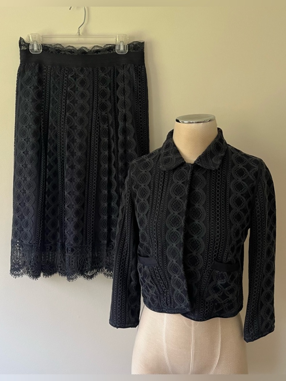 Dorothee Schumacher Skirt Jacket Matching Set Lace Blue
